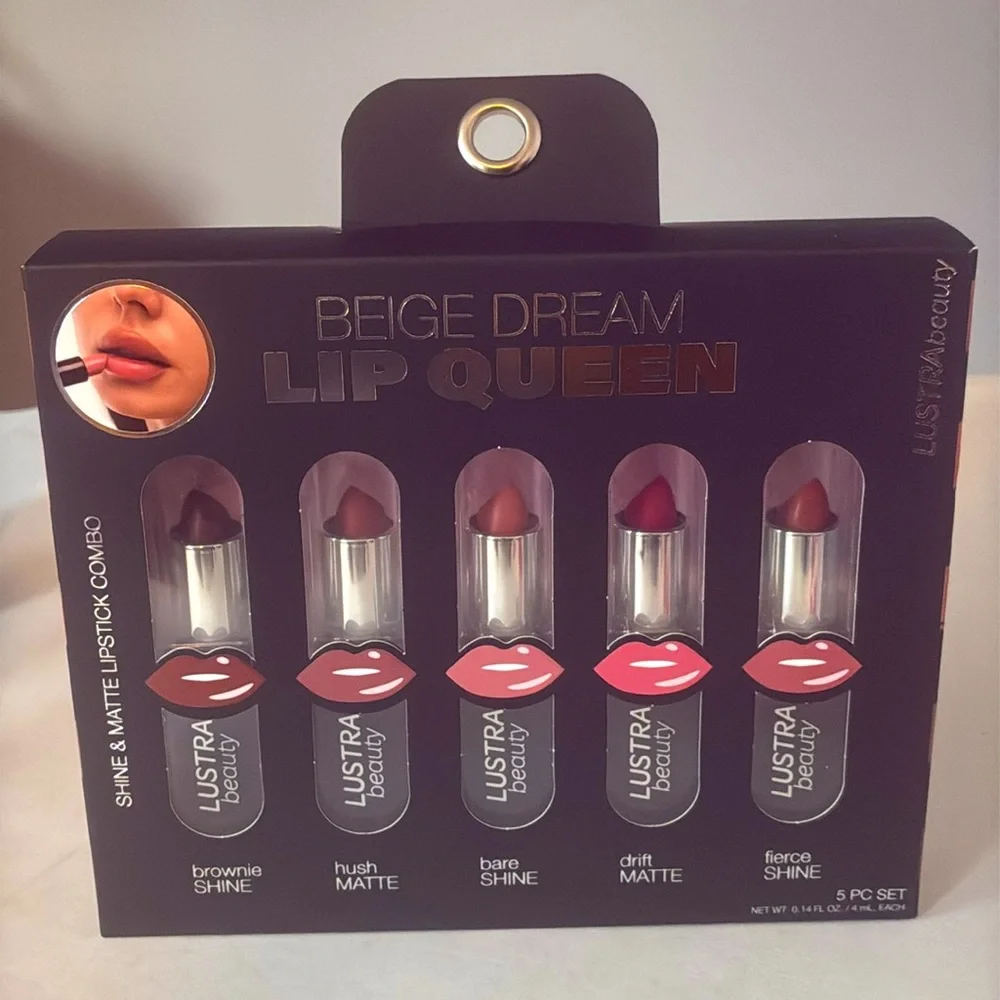 🌿Beige Dream Lip Queen Shine & Matte Lipstick Combo – 5-Piece Set